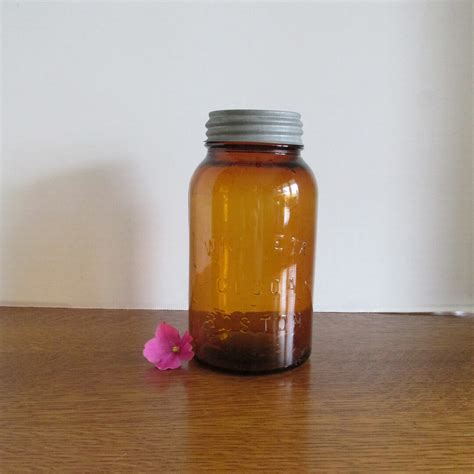 Vintage Amber Glass Quart Canning Jar With Zinc Lid Wan Eta Cocoa Boston Number 13 Etsy