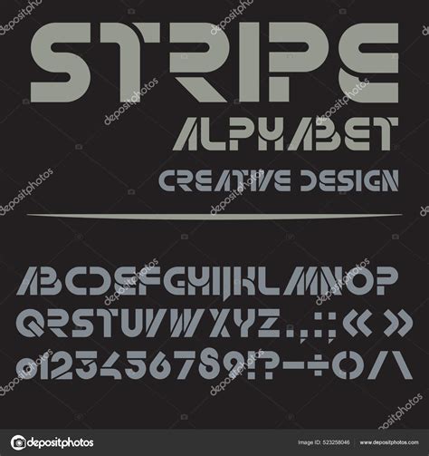 Vector Stripe Font Monochrome Alphabet Letters Numbers Punctuation