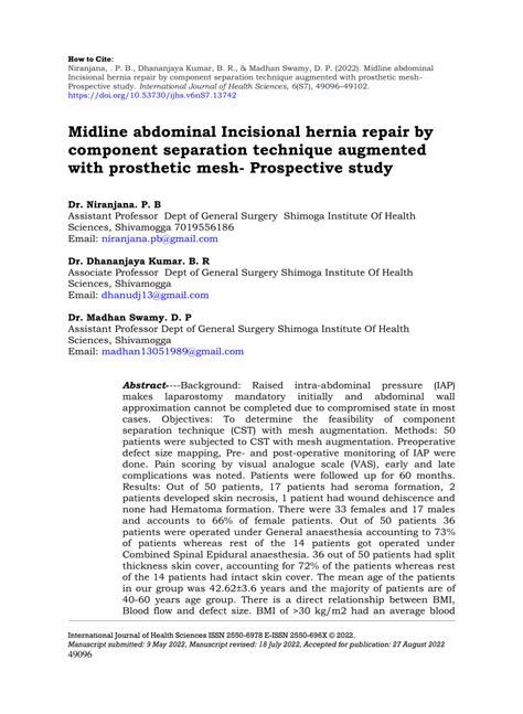 (PDF) Midline abdominal Incisional hernia repair by component separation technique augmented ...