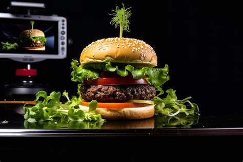 Premium Photo A Vegetarian Burger With A Juicy Plantbased Patty