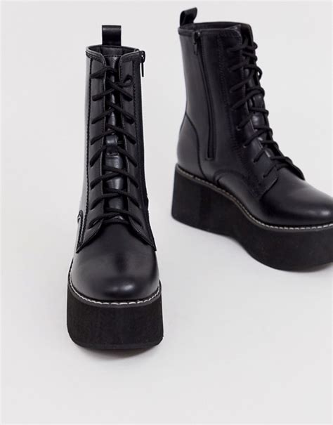 Truffle Collection Chunky Lace Up Ankle Boot In Black Asos Chelsea