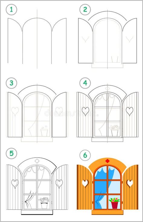 Seite Zeigt Wie Man Schritt Für Schritt Lernt Ein Nettes Fenster Mit Fensterläden Zu Zeichnen