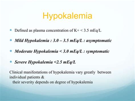 Hypokalemia diagnosis, causes and treatment | PPT