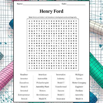 Henry Ford Word Search Puzzle Worksheet Activity By Word Search Corner