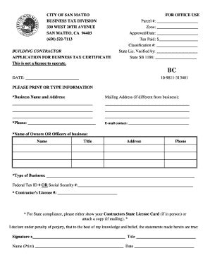 Fillable Online Cityofsanmateo The Following Form Is To Be Used By