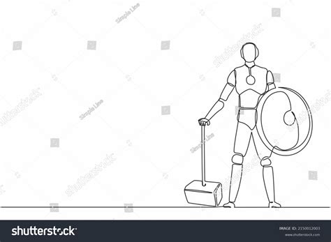 Continuous One Line Drawing Robots Stands Stock Vector Royalty Free