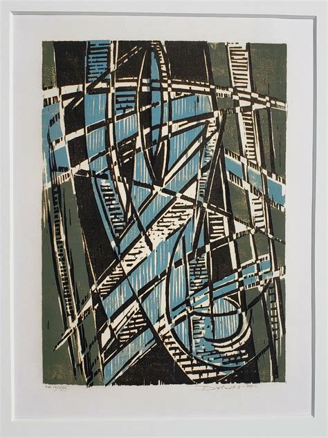 Werner Drewes Original Pencil Signed Color Woodcut 1974 Caught In The