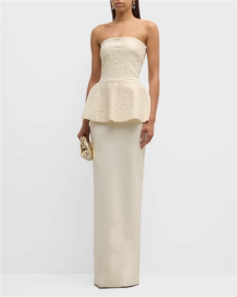 Chiara Boni La Petite Robe Studded Strapless Peplum Column Gown