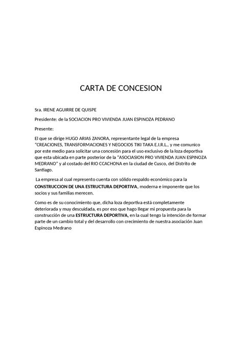 MODELO DE CARTA DE CONCESION Apuntes De Derecho Docsity