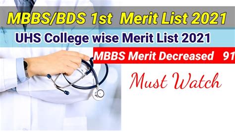 MBBS BDS 1st Merit List 2021 UHS College Wise Merit List 2021 2022