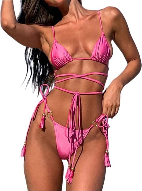 Caviotess Women Sexy Criss Cross Wrap Micro Bikini Piece Lace Up