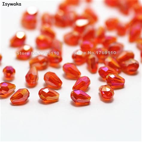 Isywaka Pcs Orange Red Ab Color Faceted Teardrop Beads Austria