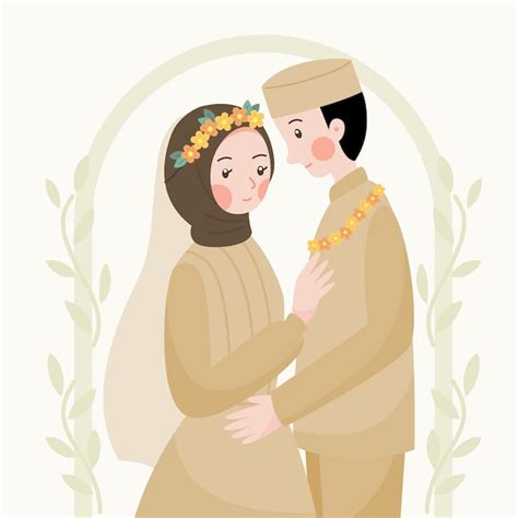 Premium Vector Muslim Wedding Couple Hijab Character Flat Vector Concept