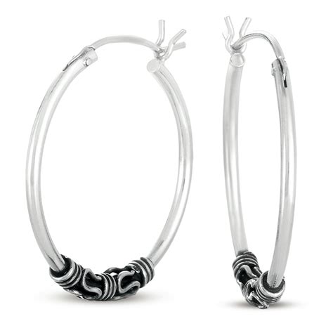 Sterling Silver Bali Hoop Earrings Jewelry Earrings