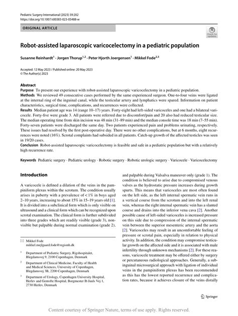 Pdf Robot Assisted Laparoscopic Varicocelectomy In A Pediatric Population