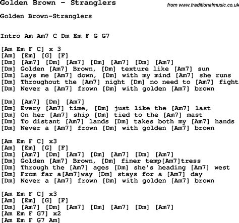 Song Golden Brown by Stranglers, song lyric for vocal performance plus ...