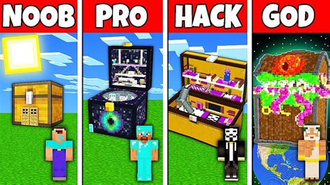 Minecraft Battle Noob Vs Pro Vs Hacker Vs God Chest Block Base House