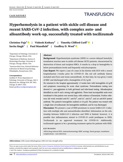 Pdf Hyperhemolysis In A Patient With Sickle Cell Disease And Recent