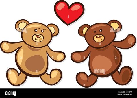 Cartoon Vector Illustration Of Two Teddy Bears In Love With Heart Stock