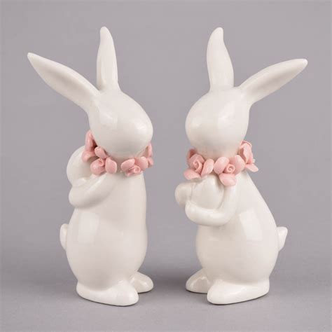 Deko Hase mit Blumenkranz Porzellan weiß rosa versch Formen 6x13x6 5cm