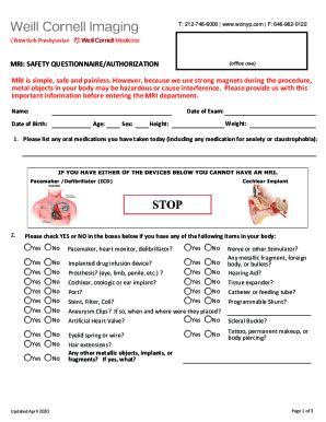 Fillable Online Mri General Safety Form Fax Email Print Pdffiller