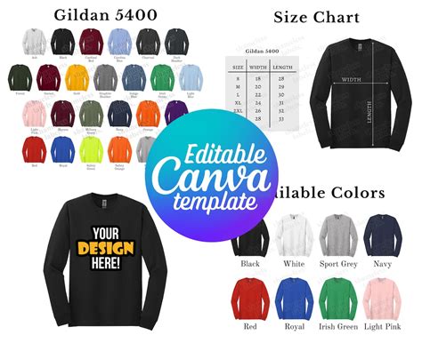 Editable Gildan Color Chart Size Chart Canva Template G