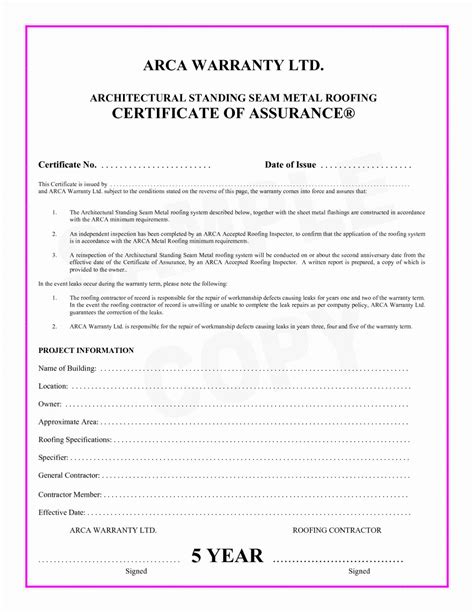 Roofing Warranty Certificate Template Emetonlineblog