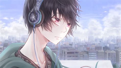 Download Wallpaper 1920x1080 Boy Headphones Music Sad Anime Full Hd Hdtv Fhd 1080p Hd