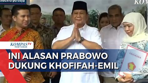 Prabowo Ungkap Alasan Dukung Khofifah Emil Di Pilgub Jatim Prestasinya