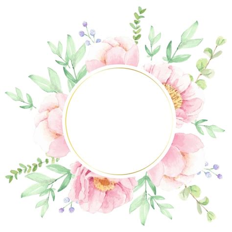 Coroa de buquê de flores de peônia rosa aquarela moldura de círculo