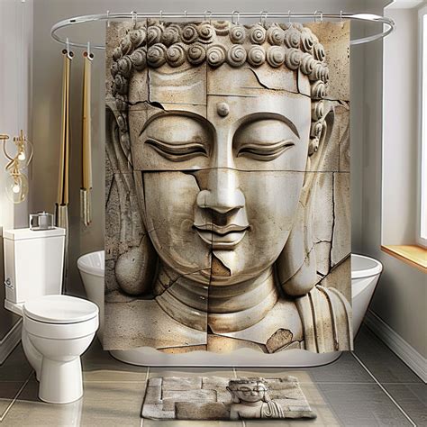 Zen Buddha Stone Texture Shower Curtain Beige Bathroom Decor With