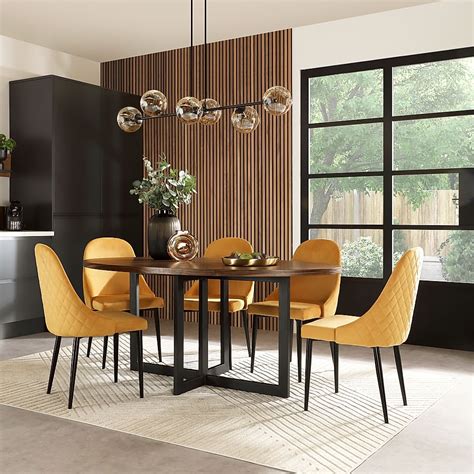 Newbury Oval Industrial Dining Table Ricco Chairs Walnut Effect