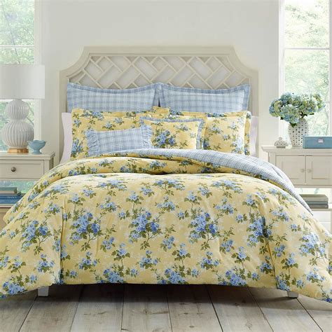 Laura Ashley Queen Duvet Cover Set Reversible Cotton Bedding Set