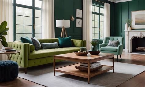 Mid Center Green Sofa With Wood Coffee Table At Modern Living Room ...