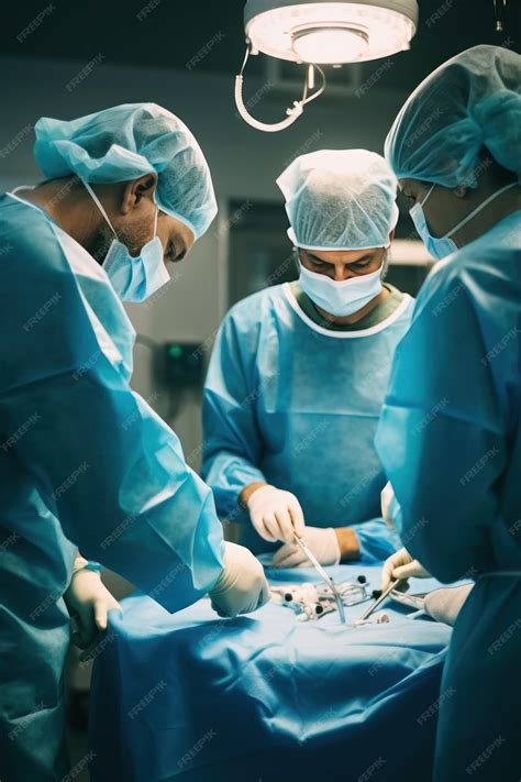 Premium Photo | Group of surgeons in protective uniforms operate with