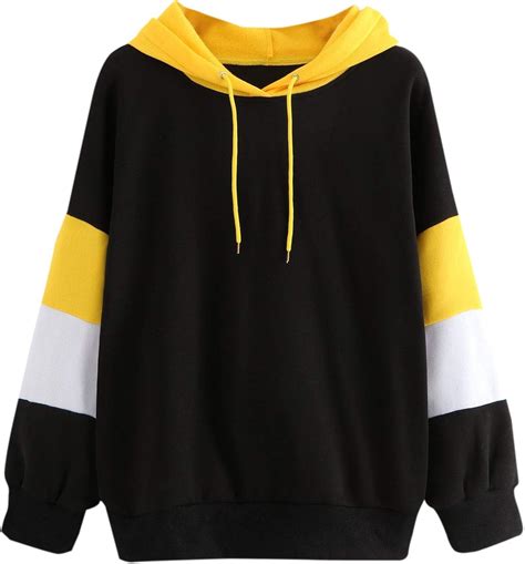 Sweatyrocks Women S Colorblock Drawstring Soft Winter Warm Pullover Sweatshirt Hoodies Tops