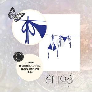 Bikini On Clothesline Print Navy Apartment Decor Coastal Beachy Room Posters Trendy Beach