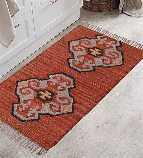 Buy Orange Jute And Wool Kilim X Inches Dhurrie By Potlistudio At