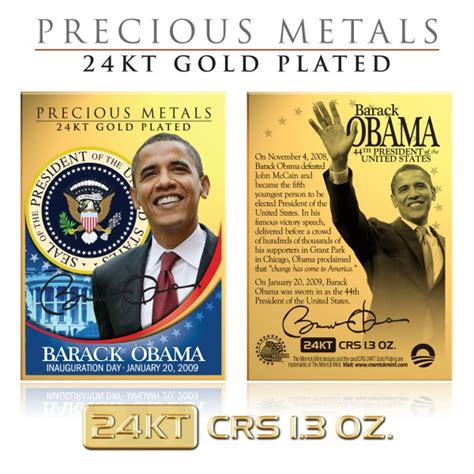 Barack Obama Inauguration Kt Gold Plated Precious Metals Card Crs Oz