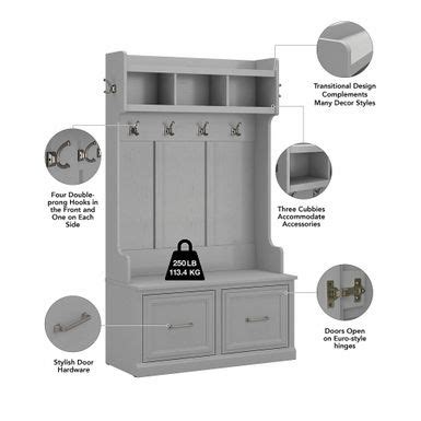 Rent To Own Woodland 40W Hall Tree And Shoe Bench With Doors By Bush