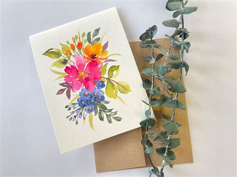 Set Of Original Hand Painted Watercolor Flower Bunch Blank Etsy