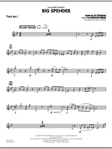 Big Spender Tenor Sax 1 By Rick Stitzel Sheet Music For Jazz Ensemble At Sheet Music Direct