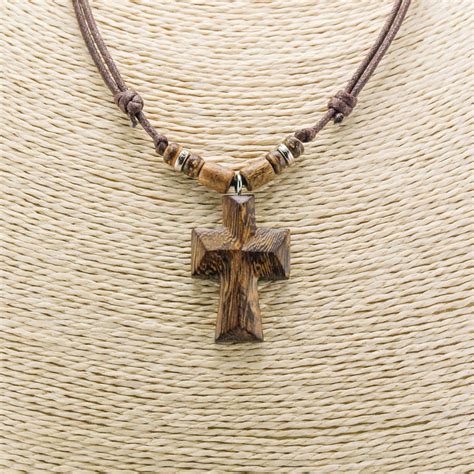 Wood Cross Necklace On Adjustable Cord Necklace With Wood Etsy