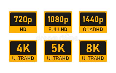 Screen Resolution Icon Set 4k Uhd 5k 8k Quad Hd Full Hd And Hd