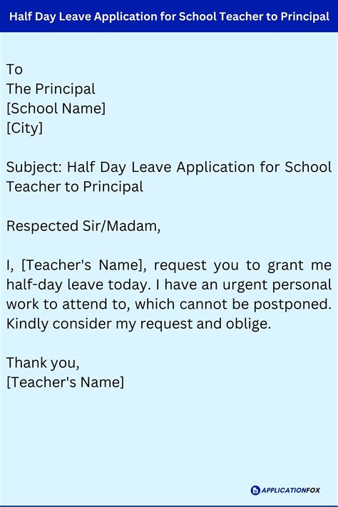 11 Samples Half Day Leave Application For School