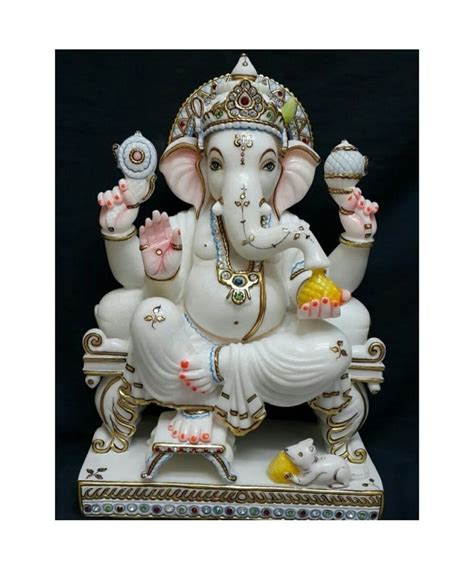 Marble White Ganesha God Statue Packaging Type Wooden Box Size