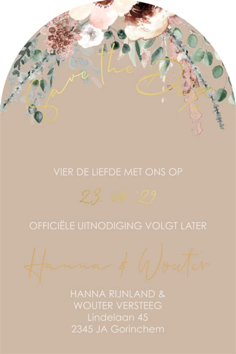 Romantische Save The Date Met Bloemen En Goudfolie