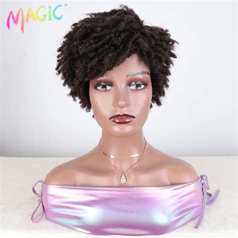 Magic Perruque Synth Tique Afro Avec Frange Pour Femmes Noires Tissage