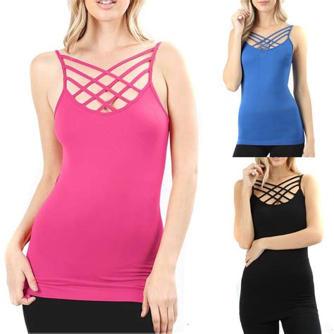 Criss Cross Strappy Cage Camisole Tank Top Layering Spaghetti Strap