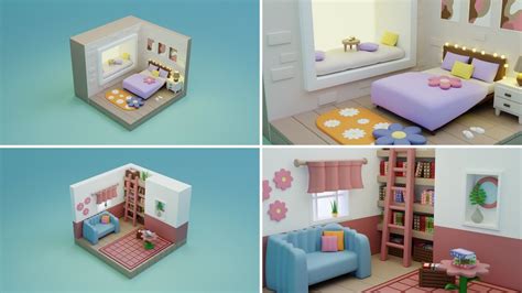 3d Model Big Pack Cozy Cartoon Rooms Interiors Vr Ar Low Poly